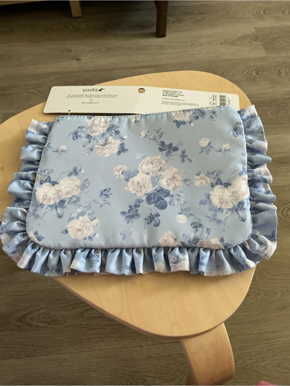 LoveShackFancy Blue Floral Ruffle Accessory Pouch - Picture 2 of 3